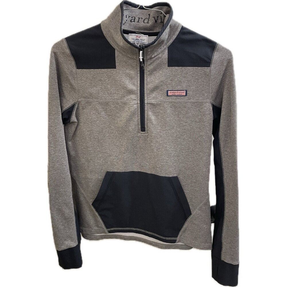Vineyard Vines Performance Top Women Small Gray Kanga Pocket Shep Shirt 1/2 Zip